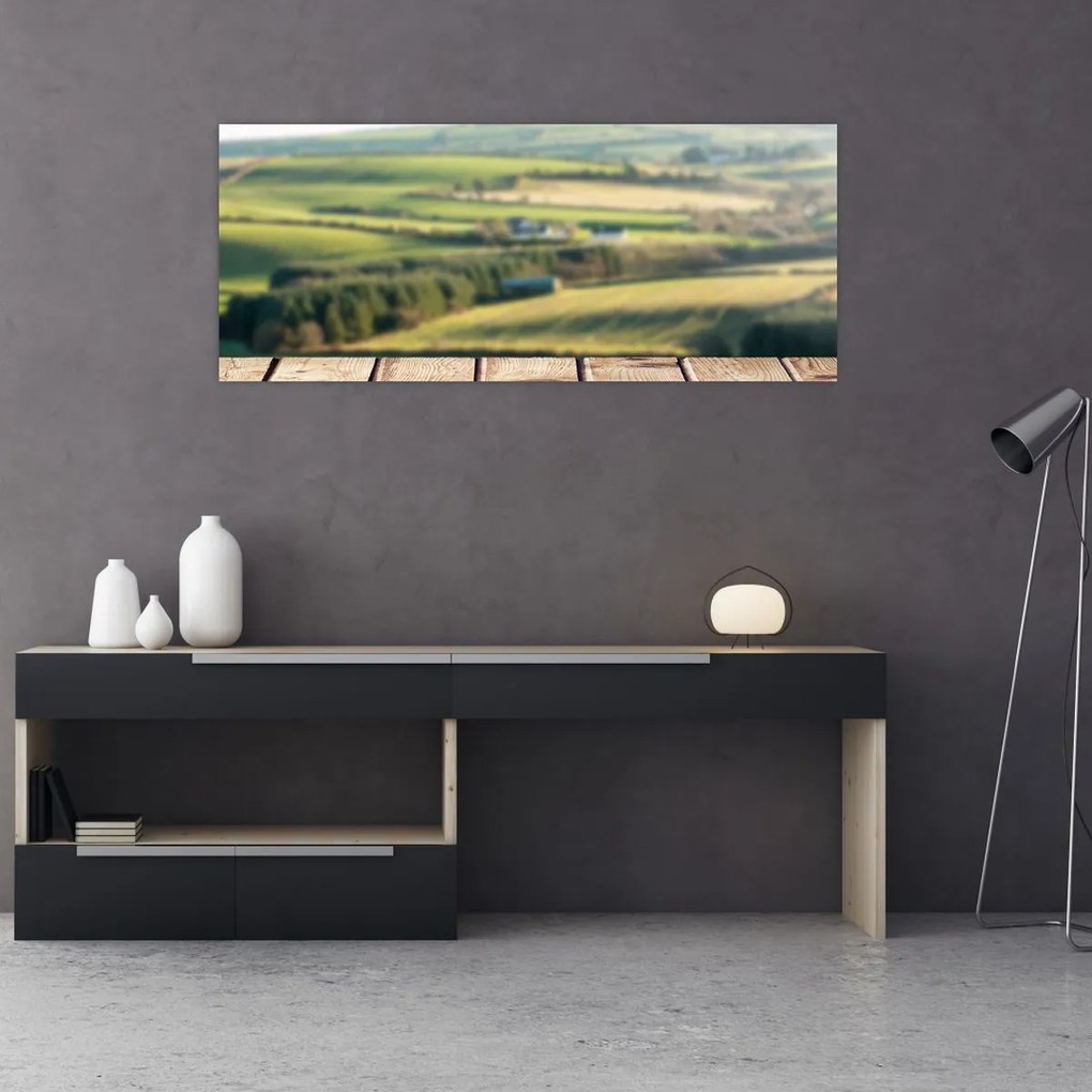 Tablou - Raft din lemn cu peisaj (120x50 cm)