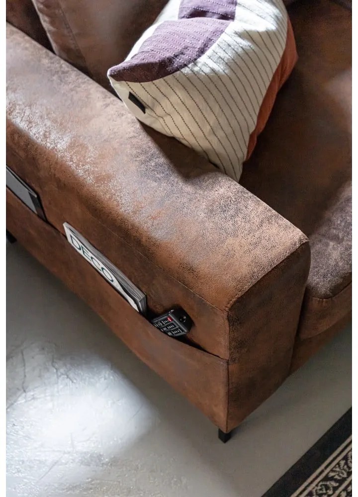 Colțar maro extensibil cu tapițerie din imitație de piele (cu colț pe partea dreaptă) Lofty Lilly – Miuform