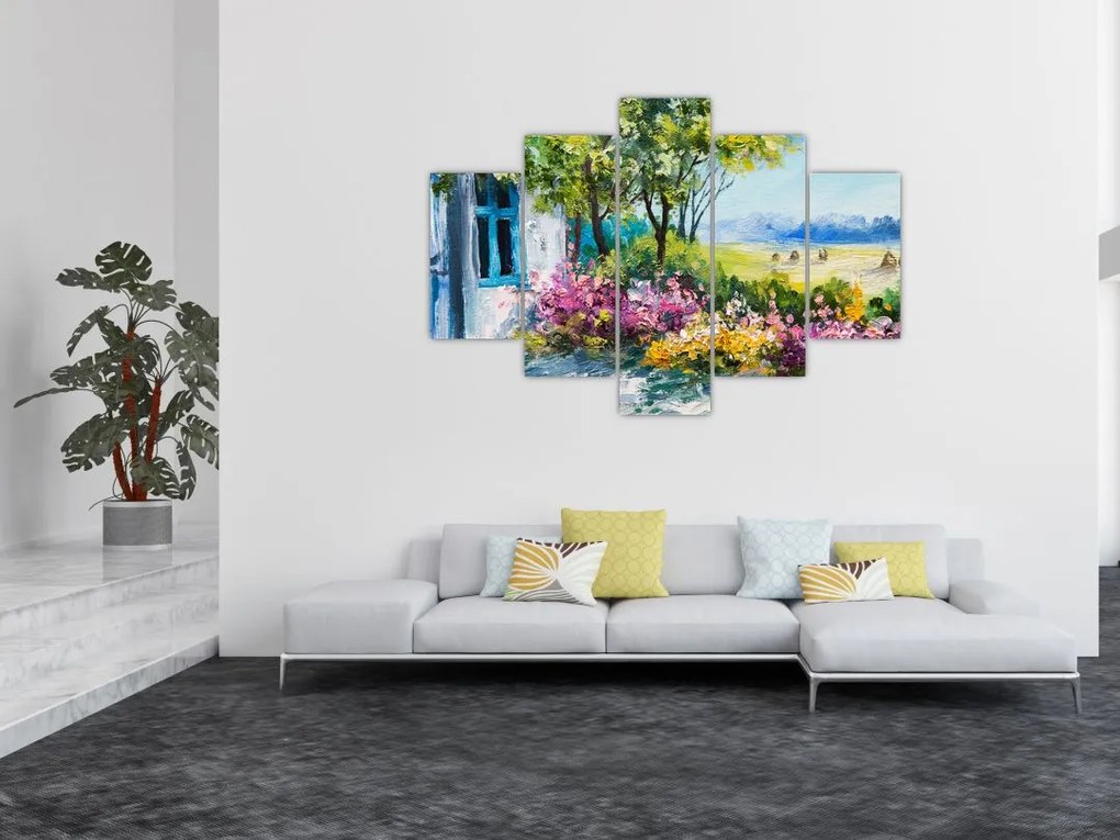 Tablou - Grădina din fața casei, pictură în ulei (150x105 cm)