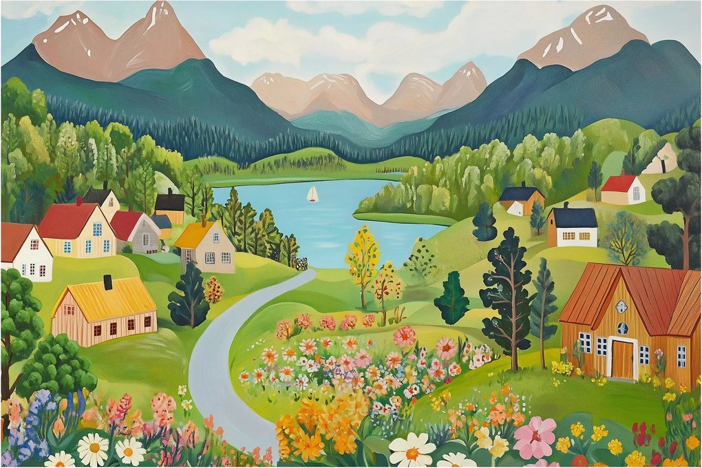 Tablou - Sat în Munți (90x60 cm)