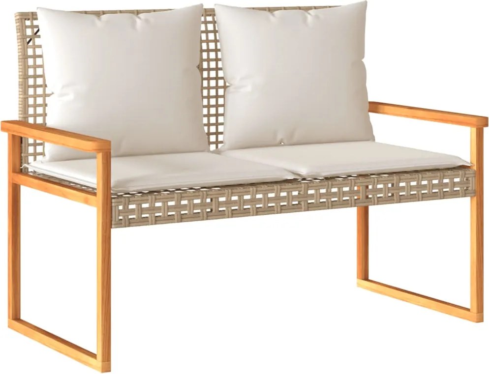 vidaXL Bancă de grădină cu pernă, bej combinat, poliratan/lemn acacia