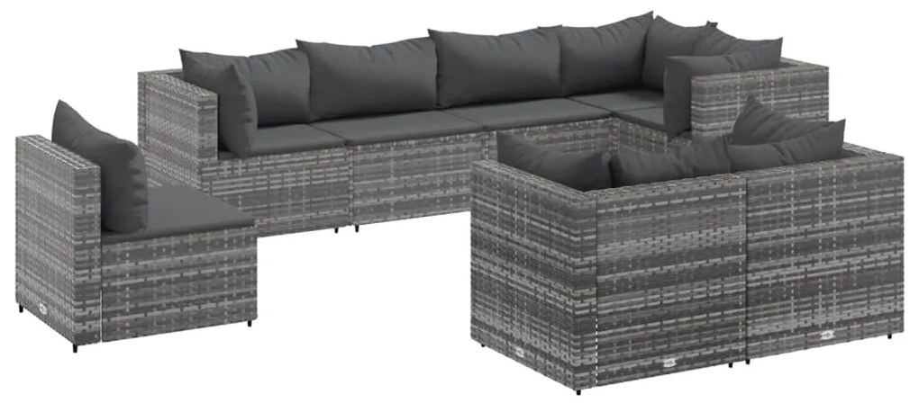 3308194 vidaXL Set mobilier de grădină cu perne, 8 piese, gri, poliratan