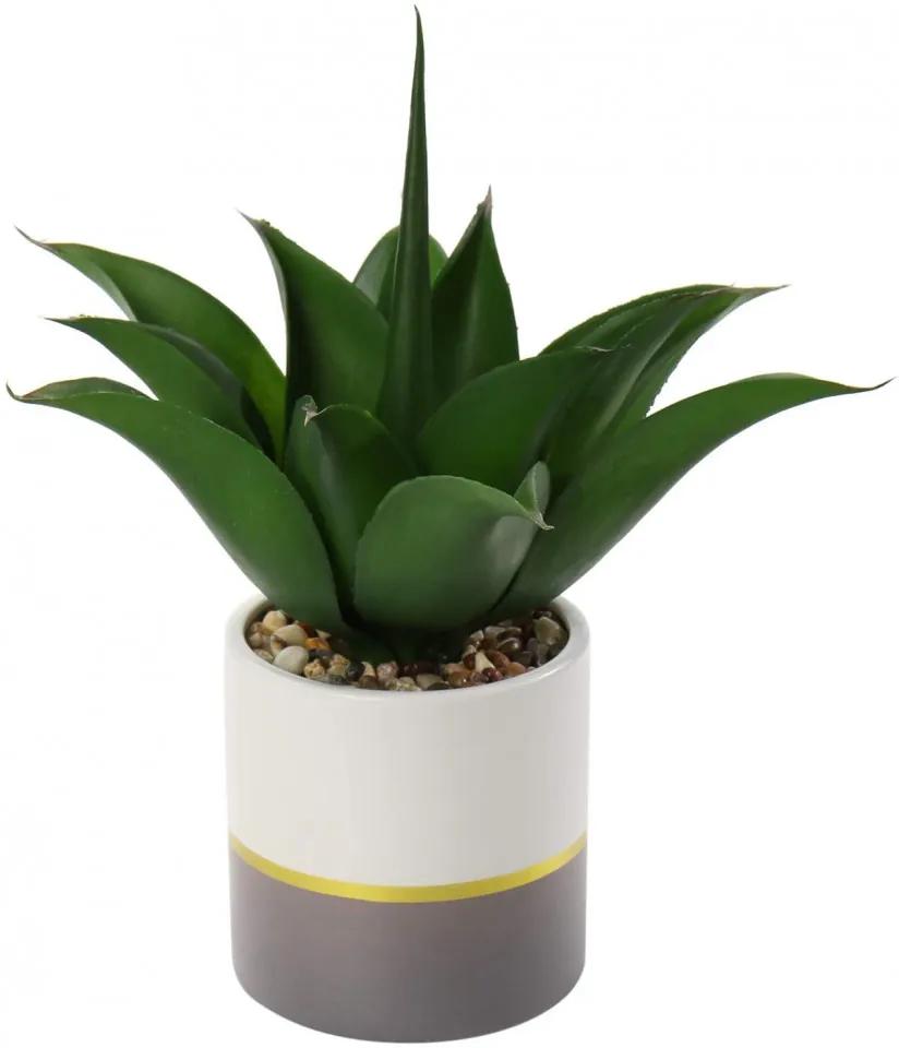Planta artificiala Briful, plastic/ceramica, verde/gri/alb, 11,5 x 29 cm
