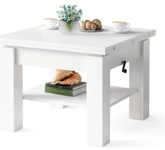 Masă extensibilă CALEB cu blat rabatabil, albă
