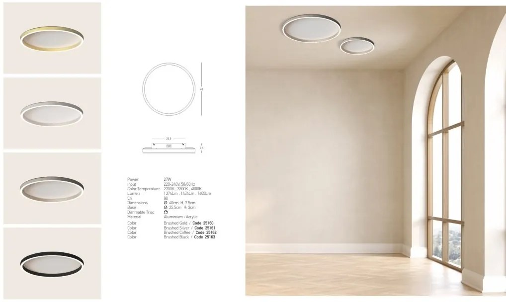 Plafoniera LED CCT, diametru 40cm, BRUSHED GOLD ZB-25160