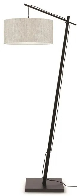 Lampadar din bambus si abajur din tesatura in, Andes negru/ in deschis
