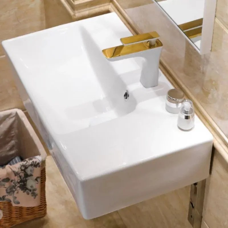 Lavoar suspendat Inter Ceramic dreptunghiular finisaj alb lucios 66 cm stanga