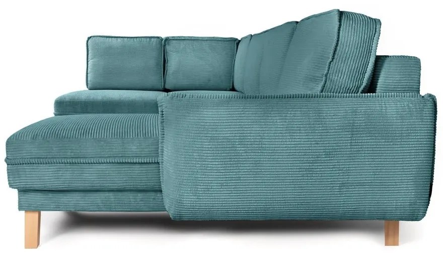Colțar turcoaz extensibil cu tapițerie din catifea reiată (cu colț pe partea stângă /în formă de "U") Tori – Bonami Selection