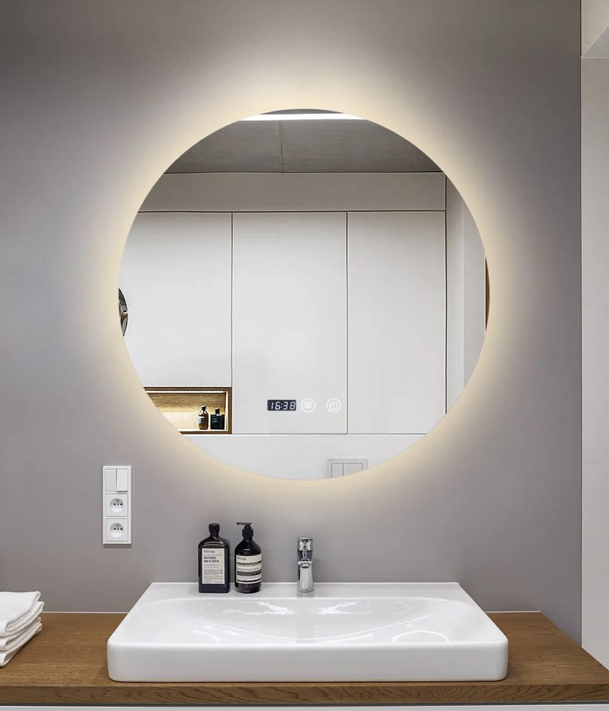 Oglindă Baie LED și Dezaburire Elit's Premium cu Senzor Touch, Lumina Rece, Caldă și Neutră, 70 cm, lumina ambientala spate