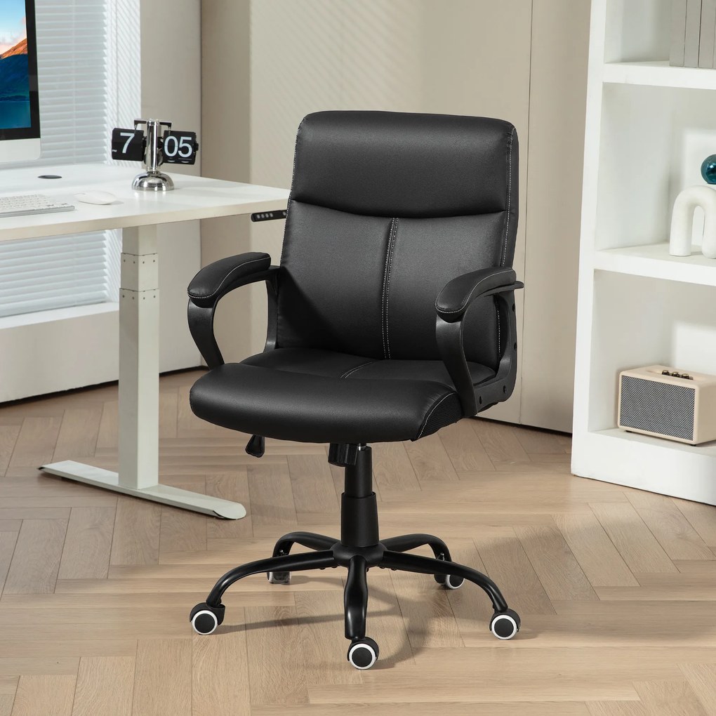 HOMCOM Scaun Ergonomic de Birou cu Funcție de Înclinare și Înălțime Reglabilă, 61x62x95-105 cm, Negru | Aosom Romania