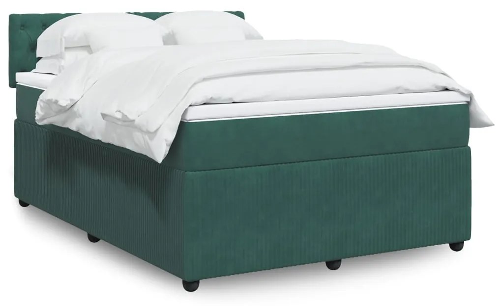 3290091 vidaXL Pat box spring cu saltea, verde închis, 160x200 cm, catifea