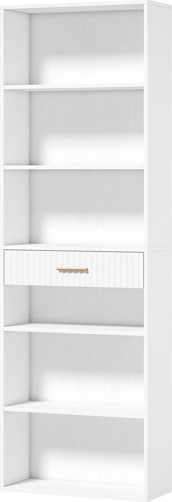 HOMCOM Bibliotecă Înaltă cu Cuburi, 7 Niveluri cu Sertar, MDF, 60x24x182 cm, Alb | Aosom Romania