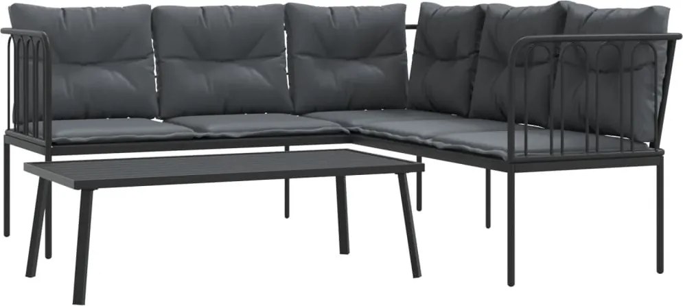 vidaXL Set canapea de grădină cu perne, negru, oțel și textilenă