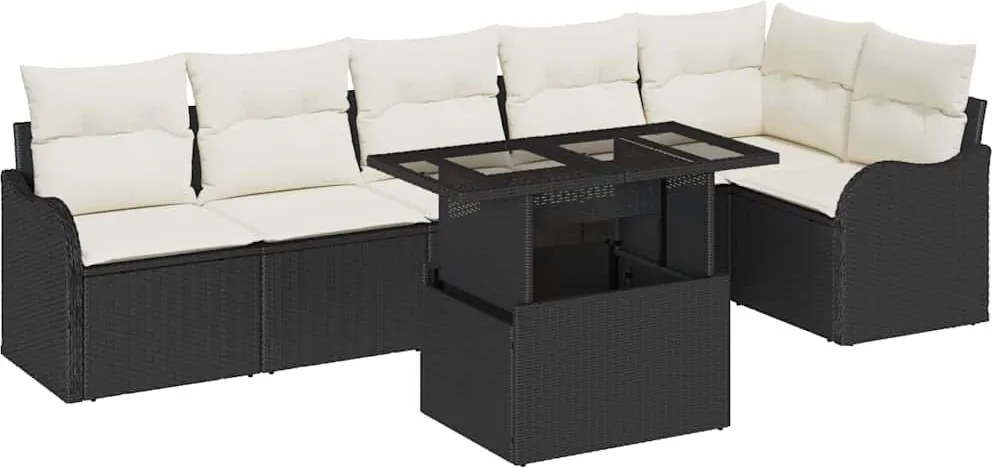 vidaXL Set de canapea cu pernă 7 pcs Negru Rattan poli