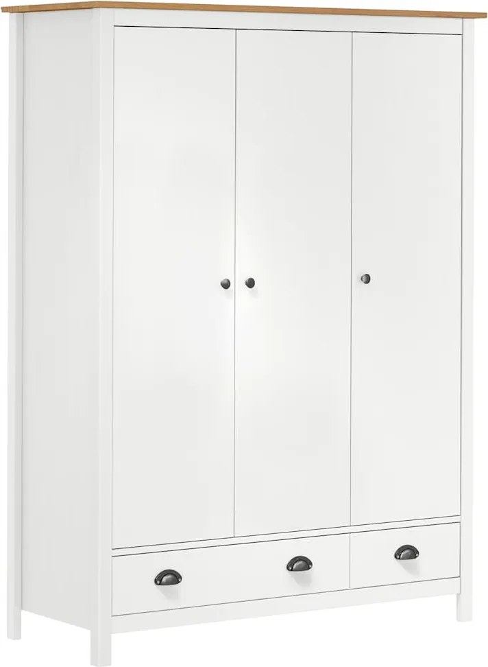 vidaXL Șifonier cu 3 uși Hill, alb, 127x50x170 cm, lemn masiv de pin