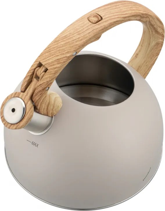 Ceainic cu fluier Klausberg KB 7913, 2.5 L, Maner cu efect de lemn, Inductie, Bej