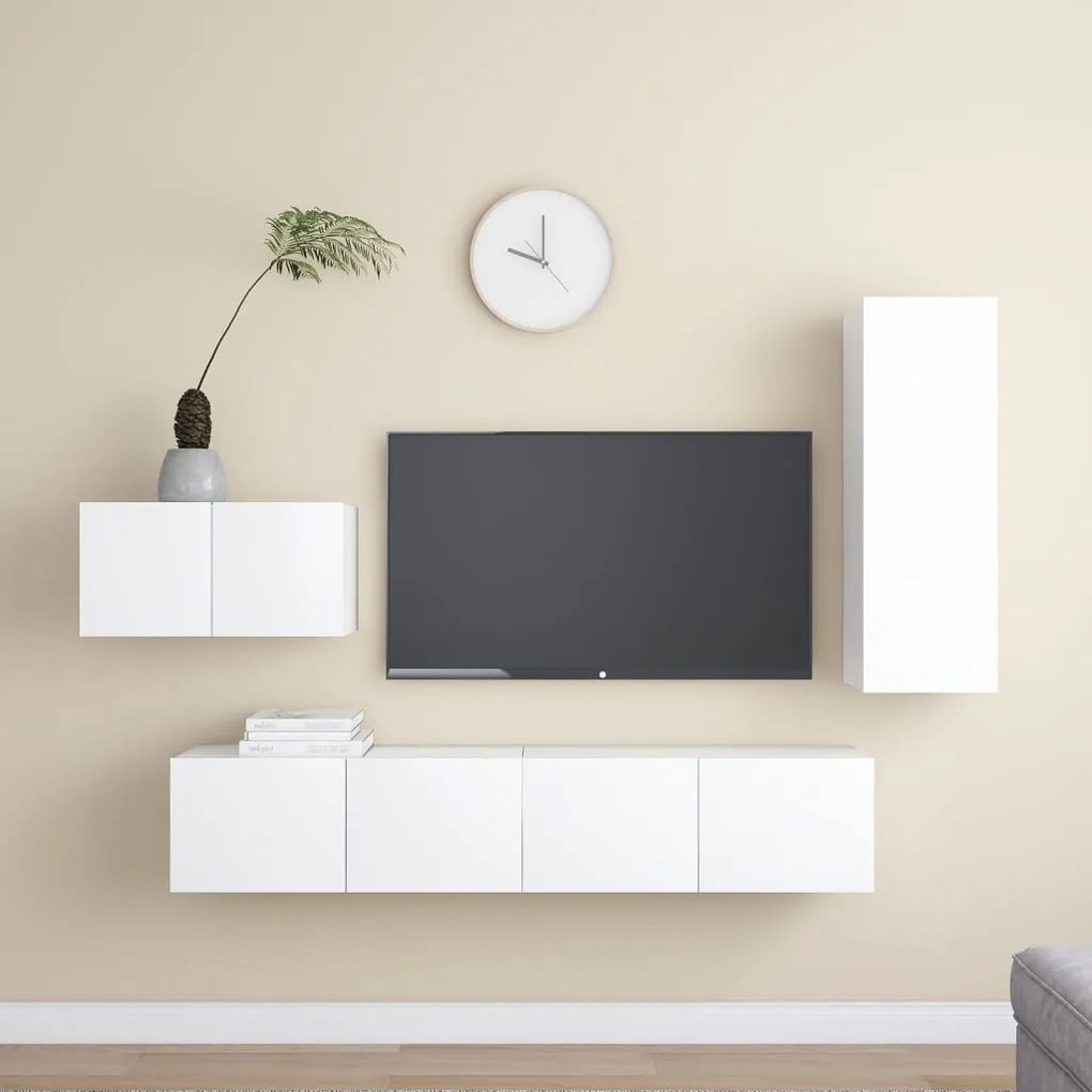 vidaXL Set dulapuri TV, 4 piese, alb, lemn prelucrat