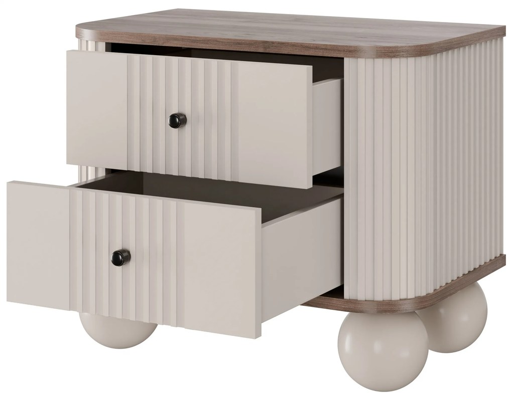 Set noptiere Vesper 56 cm - cașmir / nuc / mânere negre / picioare sferice