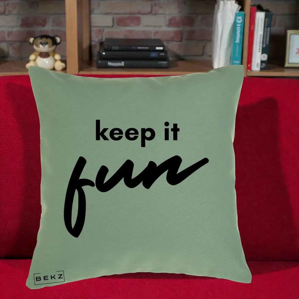 Perna Decorativa Keep It Fun, 40x40 cm, Verde, Husa Detasabila, Perna Inclusa, BEKZ®