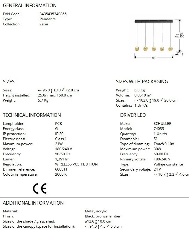 Lustra LED suspendata design decorativ modern Zaria 5L