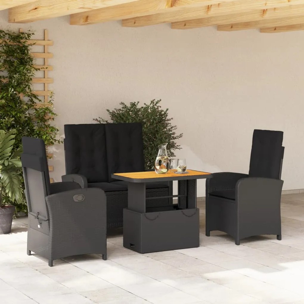 3277395 vidaXL Set mobilier de grădină cu perne, 4 piese, negru, poliratan