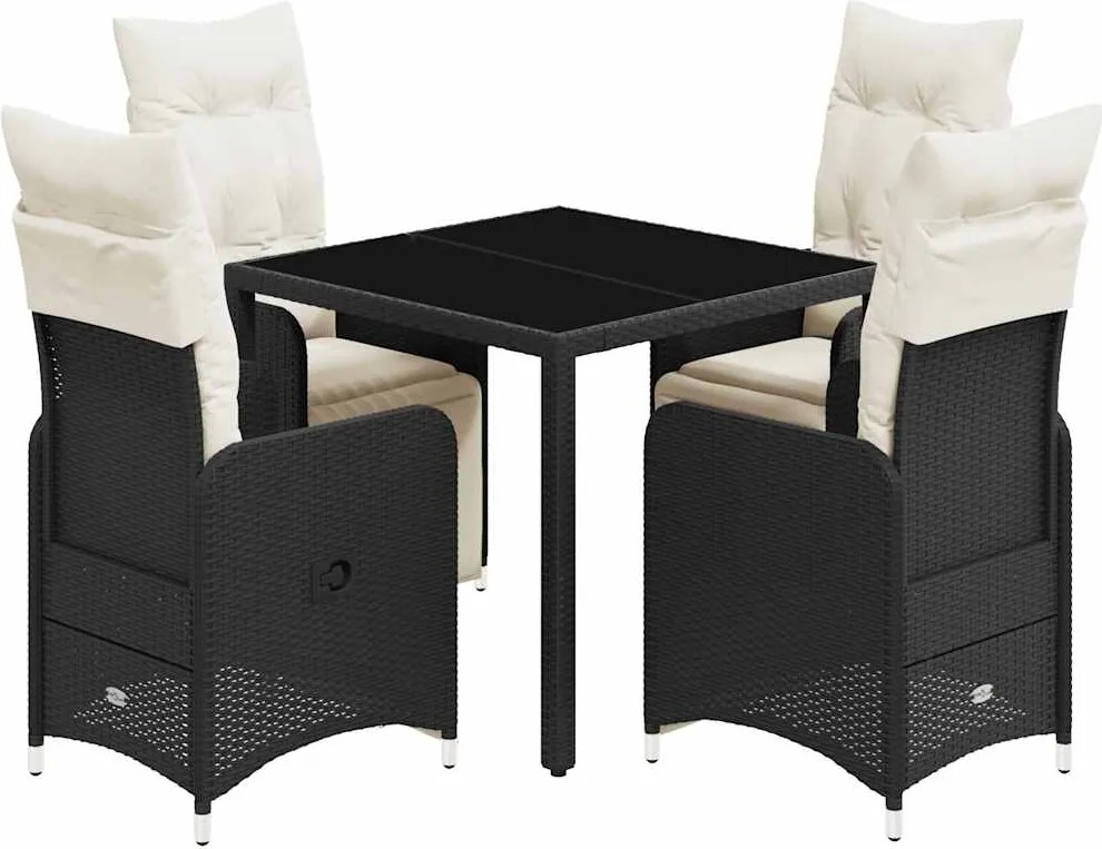 vidaXL Set bistro de grădină cu perne, 5 piese, negru, poliratan