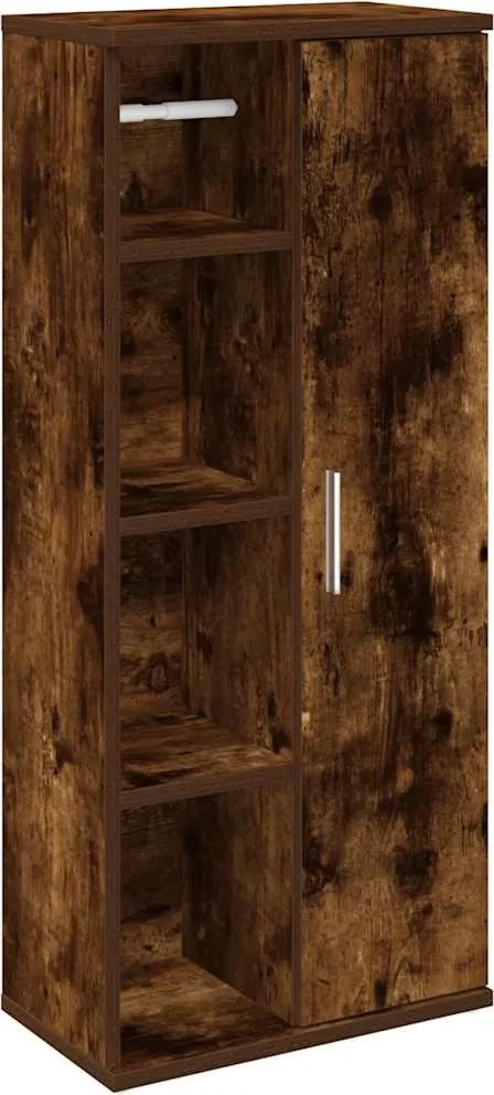 vidaXL Dulap de baie cu suport role, stejar fumuriu, 39x22x90 cm