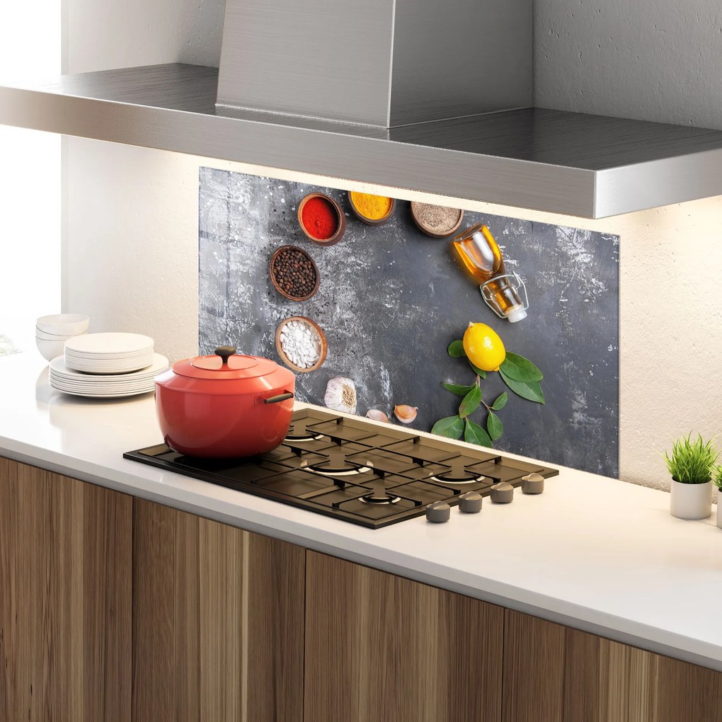 Panou Sticla Bucatarie, 60x150cm, Protectie aragaz, Antistropi, Termorezistent, Alimente, Condimente, Seasonings With Oil