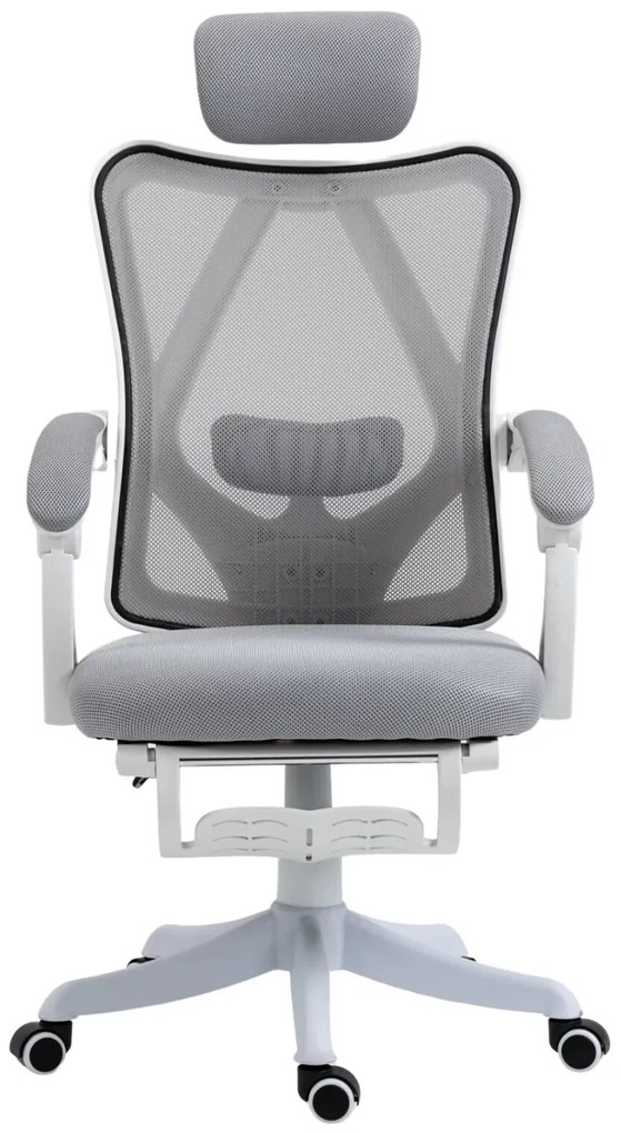 RESIGILAT- Scaun ergonomic, reglabil, tetiera, spatar Mesh, Gri/Alb