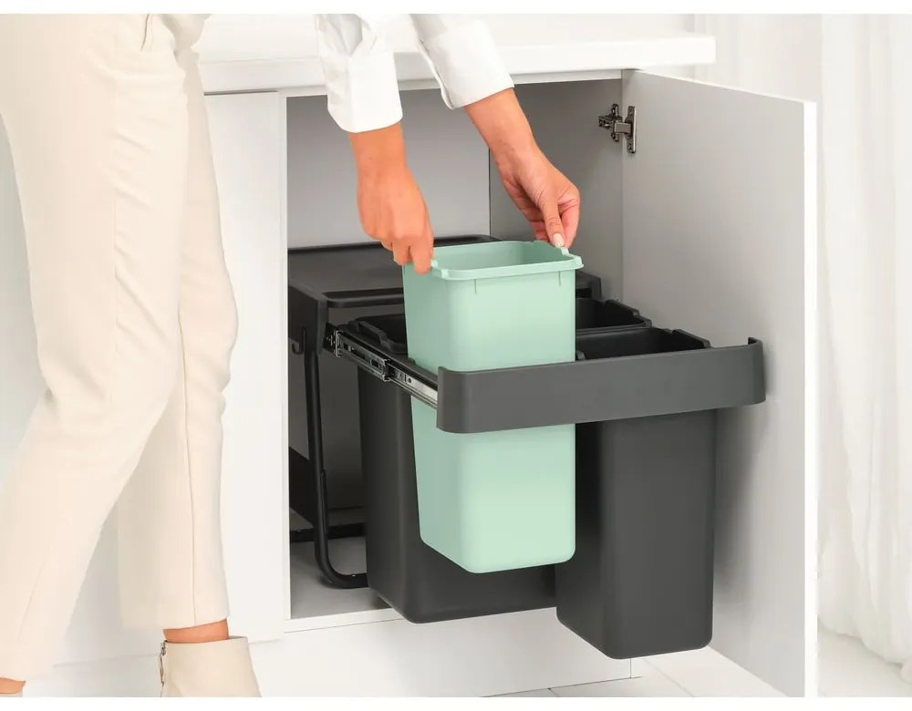 Coș de gunoi verde mentă/gri închis de reciclat/ încorporat din plastic 40 l Sort&amp;Go – Brabantia