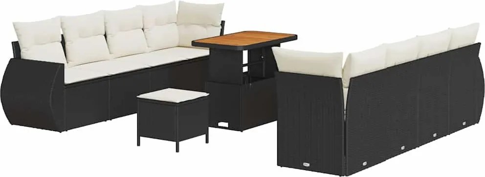 vidaXL Set de canapele pentru grădină cu pernă 11 pcs Negru poliratan