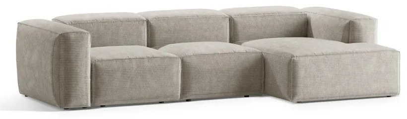 Colțar bej cu tapițerie din catifea reiată (cu colț pe partea dreaptă/cu șezlong) Bergamo – Cosmopolitan Design