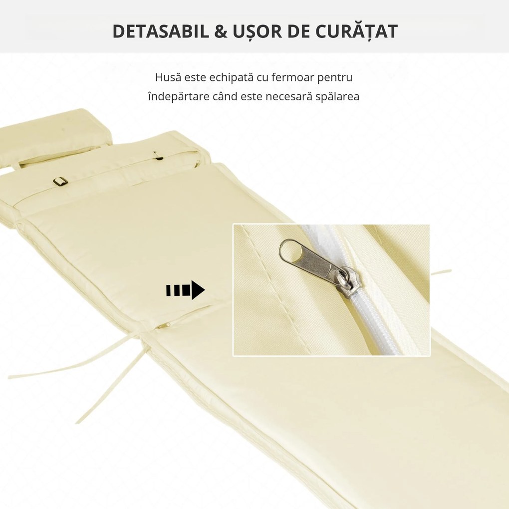 Outsunny Saltea Confortabilă pentru Șezlong, Rezistentă la Apă, Ușor de Întreținut, 198x53x5cm, Alb Crem | Aosom Romania