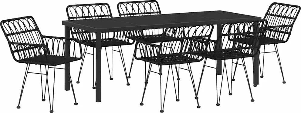vidaXL Set de masă pentru grădină 7 pcs Negru