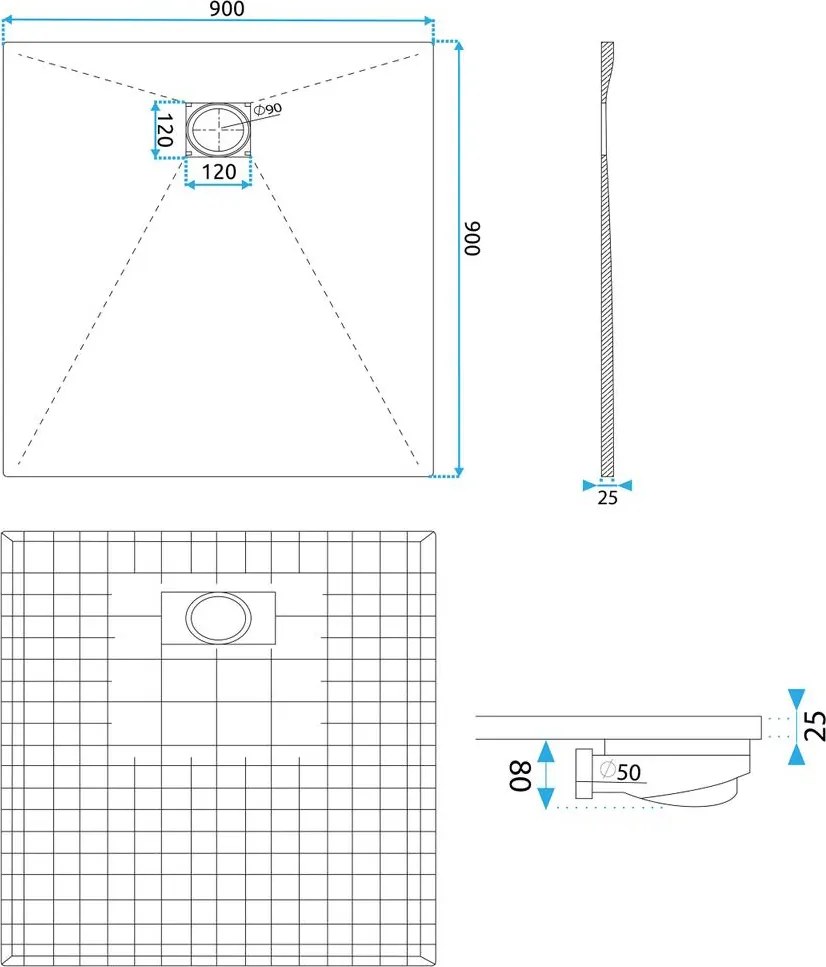 Cada de dus Magnum 90x90 cm negru