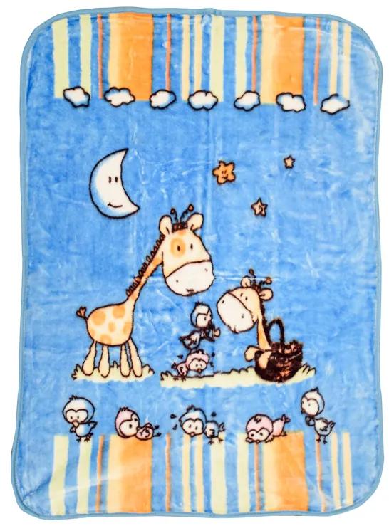 Patura albastra din acril pentru copii, GIRAFA, 80x110 cm