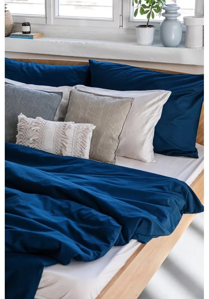 Lenjerie pentru pat dublu din bumbac Bonami Selection, 200 x 220 cm, albastru marin