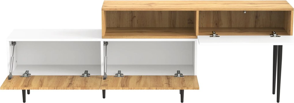 Comodă TV cu lungime reglabilă, design modular 2-piese, 130-220L x 30P x 63,4Î cm, Culoare naturală