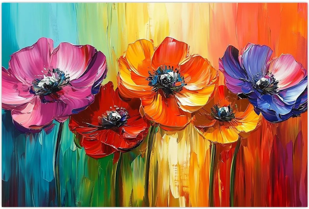 Tablou - Cinci flori colorate (90x60 cm)