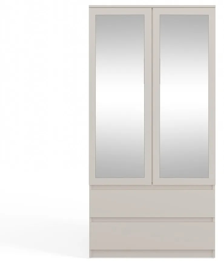 LAC504 - Dulap crem, 90 cm, sifonier dormitor dublu cu bara pentru umerase, 2 sertare - Colectia LaCreme