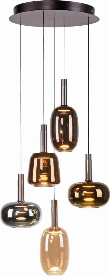 Lustra cu 5 pendule LED, inaltime reglabila, sticla, multicolor, IRIDES