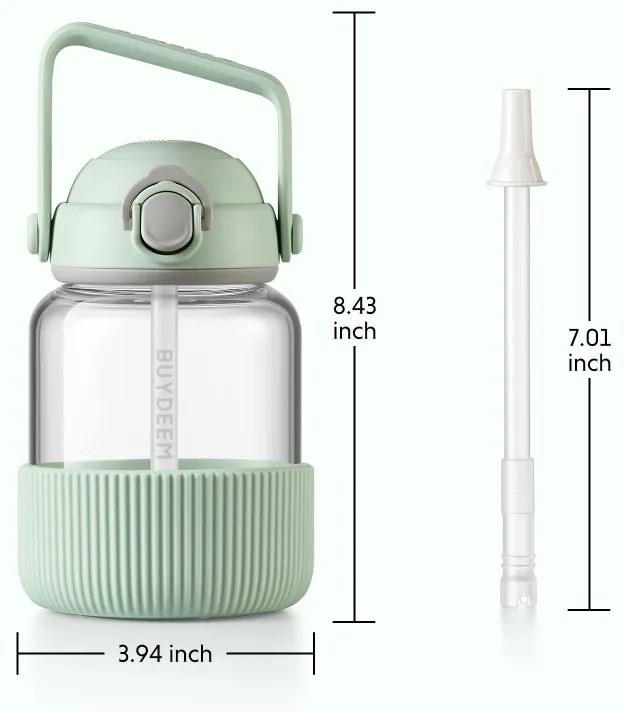 Sticla Buydeem DG78-CG, Pai pop-up, Maner, Sticla rezistenta la caldura pana la 150°C, Etansare tripla, Verde