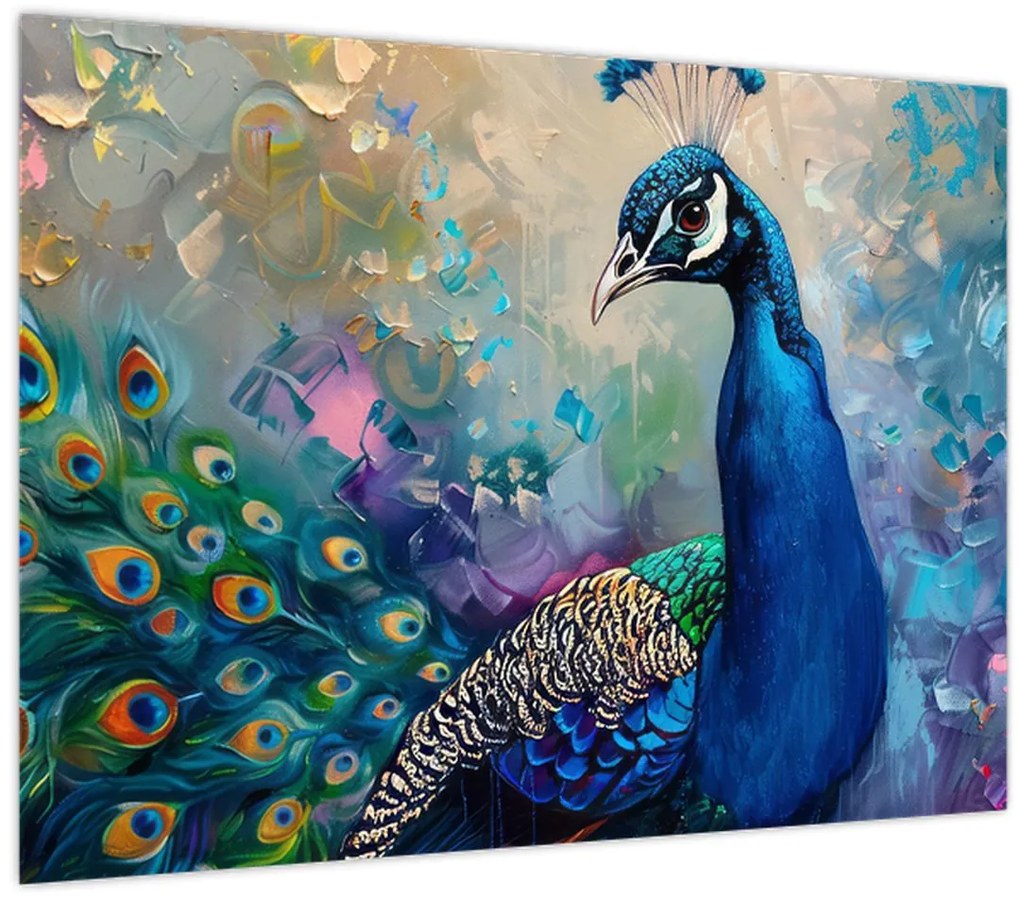 Tablou pe sticlă - Pictura de un păun (70x50 cm)