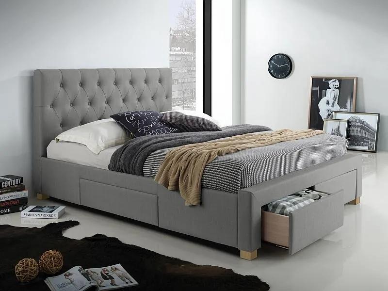 Pat dormitor gri cu spatii de depozitare 160x200cm Oslo Grey | PRIMERA COLLECTION