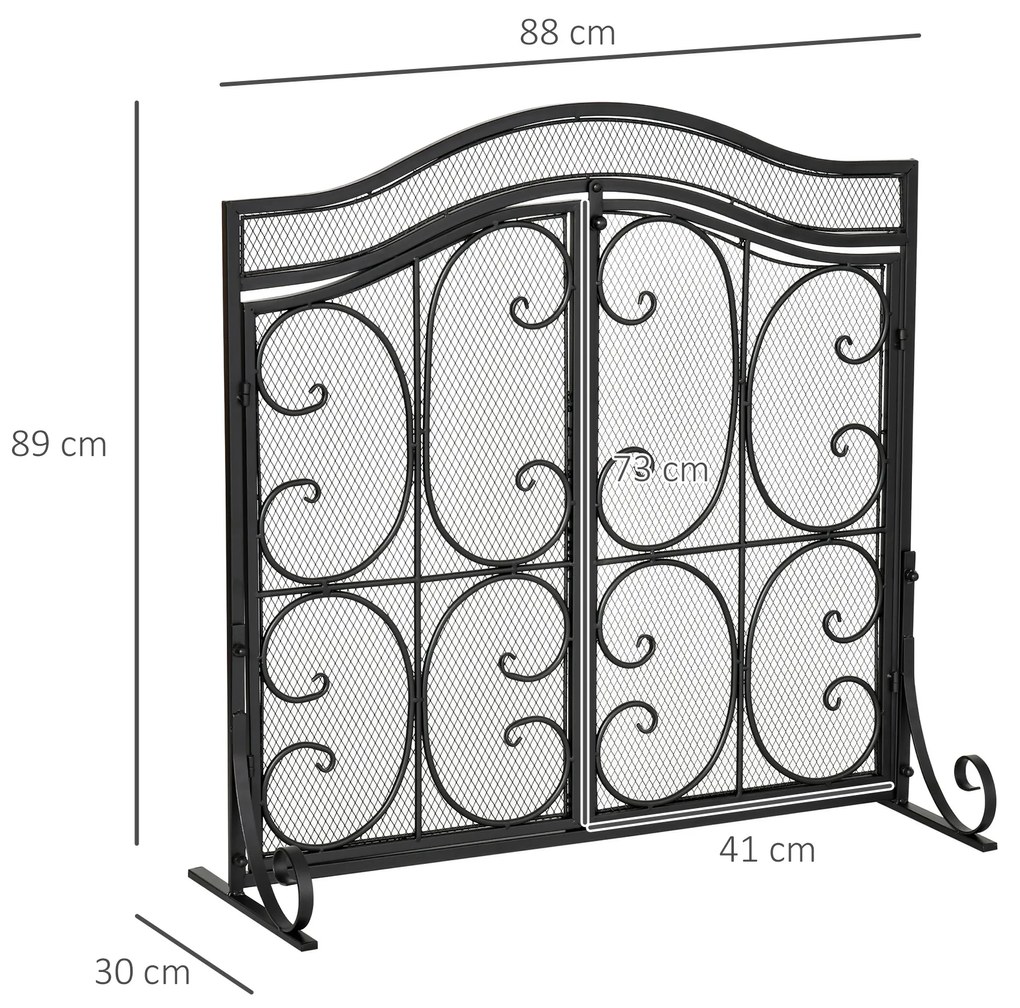 HOMCOM Paravan pentru Semineu, Parascantei din Metal Negru, protectie pentru semineu cu 2 Usi Inchidere Clip, 88x30x89cm | Aosom Romania