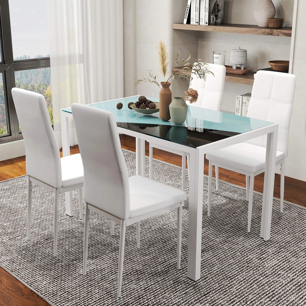 HOMCOM Set Masa pentru 4 Persoane cu 4 Scaune Tapițate, Design Modern și Elegant, Ideal pentru Dining, Alb | Aosom Romania