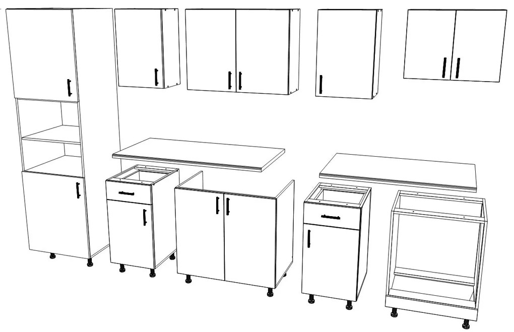 Set Bucatarie Karo V24, Gri Lucios/Alb, MDF, Blat Thermo 28 mm, L 280 cm