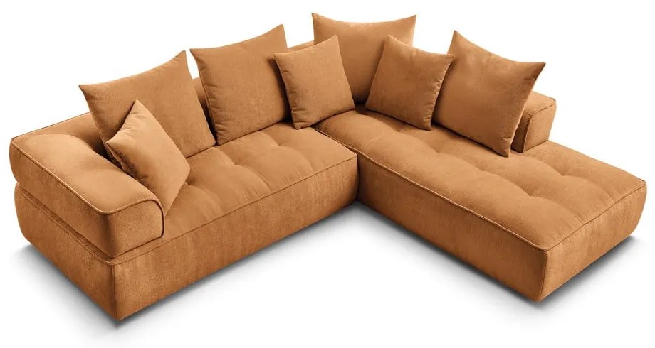 Colțar galben muștar cu tapițerie din chenille (cu colț pe partea dreaptă/în formă de ”L”) Whesley – Bobochic Paris