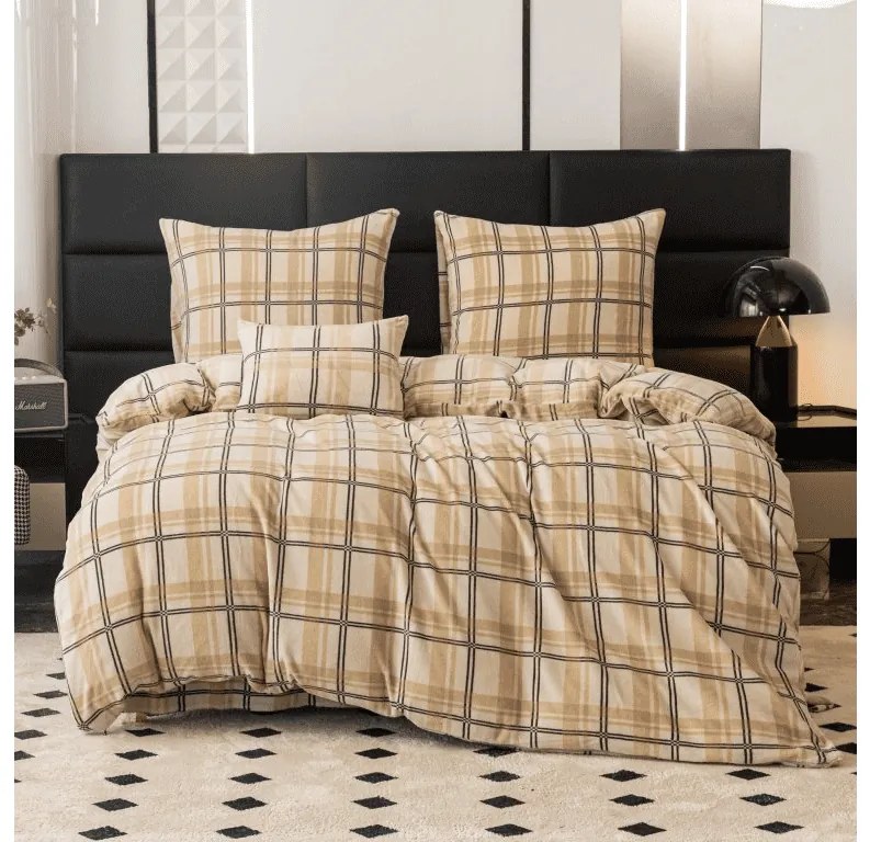 Lenjerie de pat din microplus PLAID crem Dimensiunile lenjeriei: 2 buc 70 x 90 cm | 200 x 220 cm