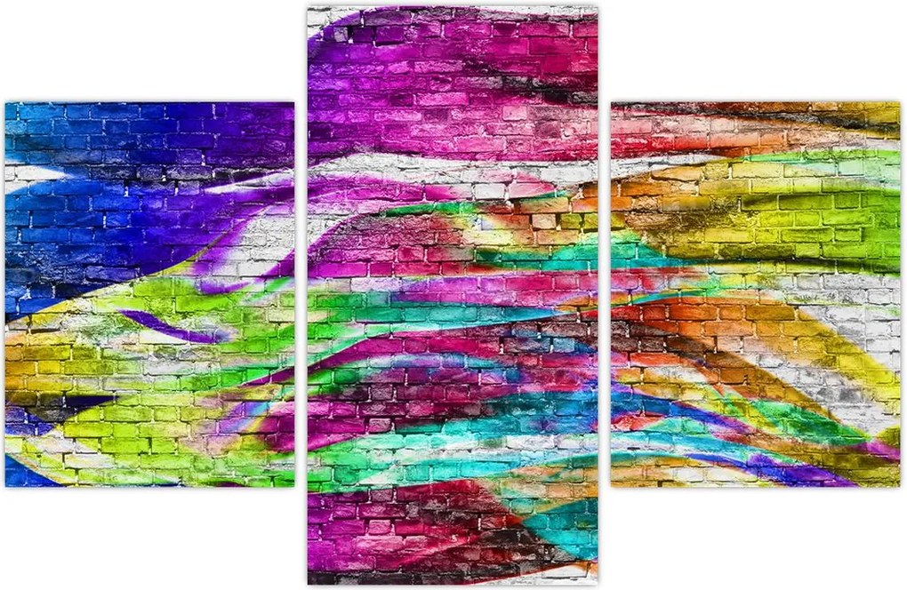 Tablou - Zid de cărămidă cu flăcări colorate (90x60 cm)